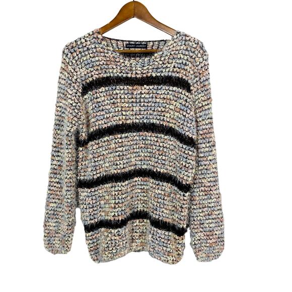 Stuart Laurent Popcorn Scoop Neck Sweater Eyelash Fuzzy Long Sleeve - M - Picture 1 of 4